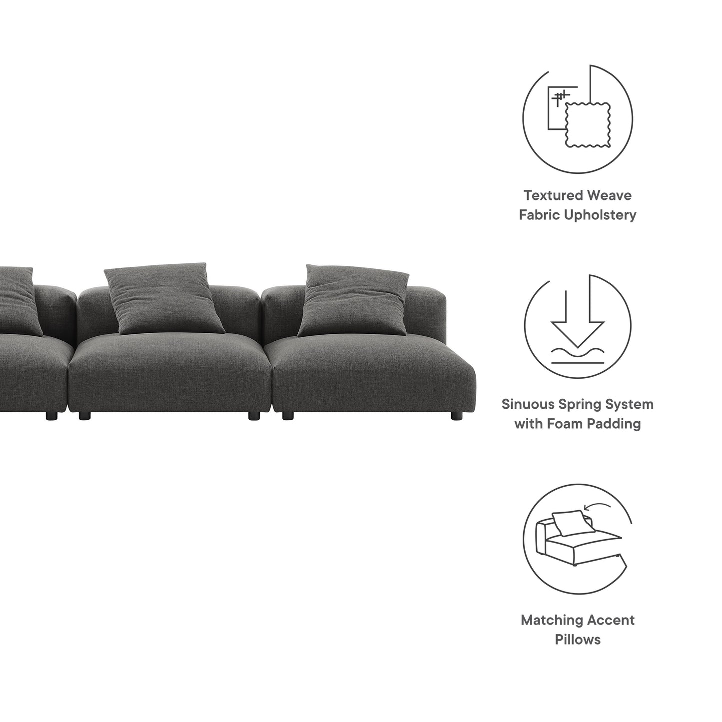 Modway - Solace 3-Piece Modular Upholstered Fabric Sofa by Modway  Living Room Sofas and Armchairs Gray - EEI-7035-CHA