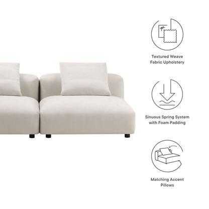 Gray modular sofa with textured weave fabric, sinuous spring system with foam padding, and matching accent pillows.