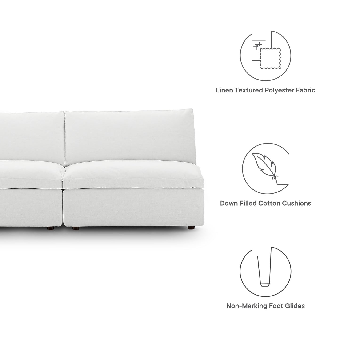 Modway Outlet Commix Down Filled Overstuffed 2-Piece Armless Sectional Loveseat by Modway  Living Room Furniture White - EEI-7042-WHI