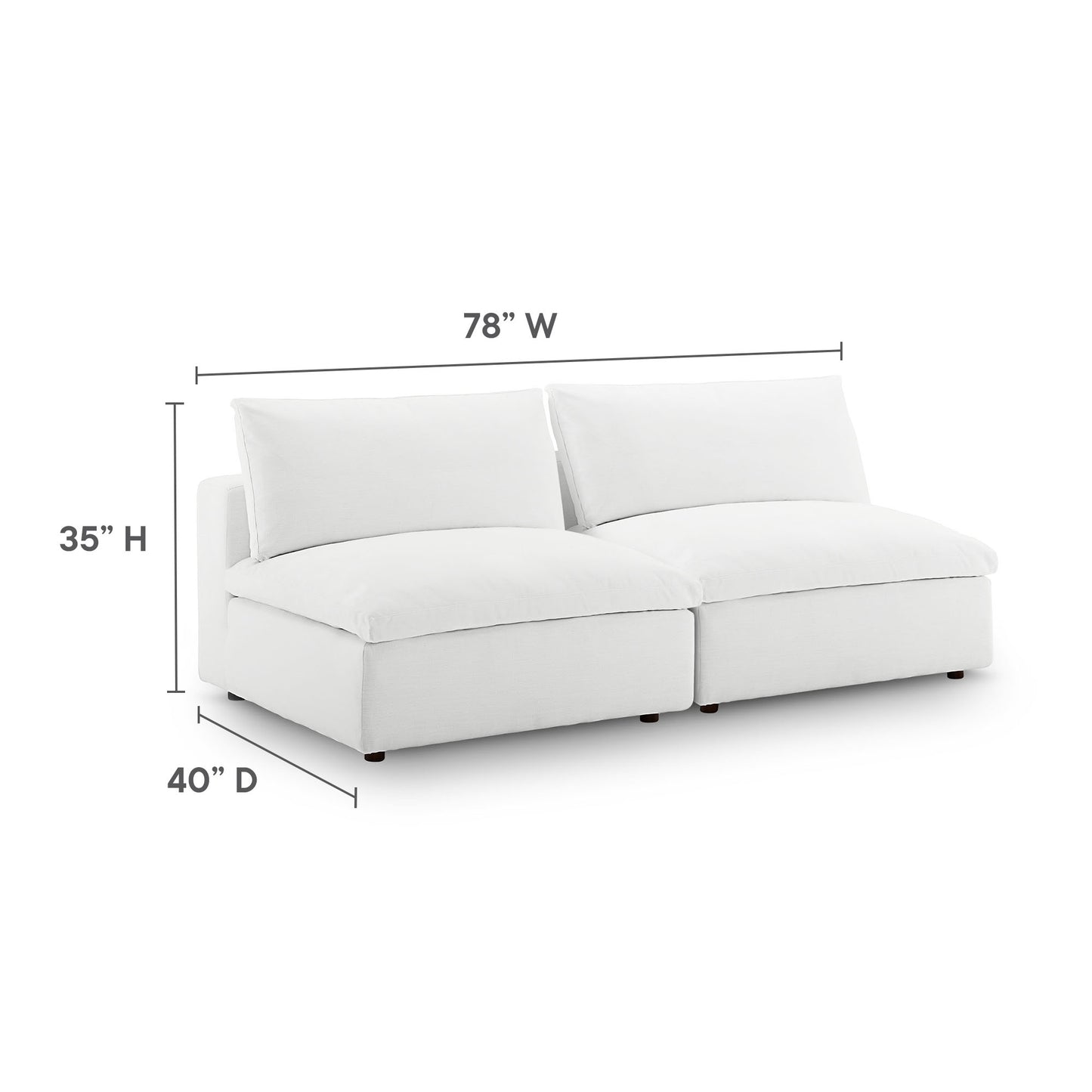 Modway Outlet Commix Down Filled Overstuffed 2-Piece Armless Sectional Loveseat by Modway  Living Room Furniture White - EEI-7042-WHI