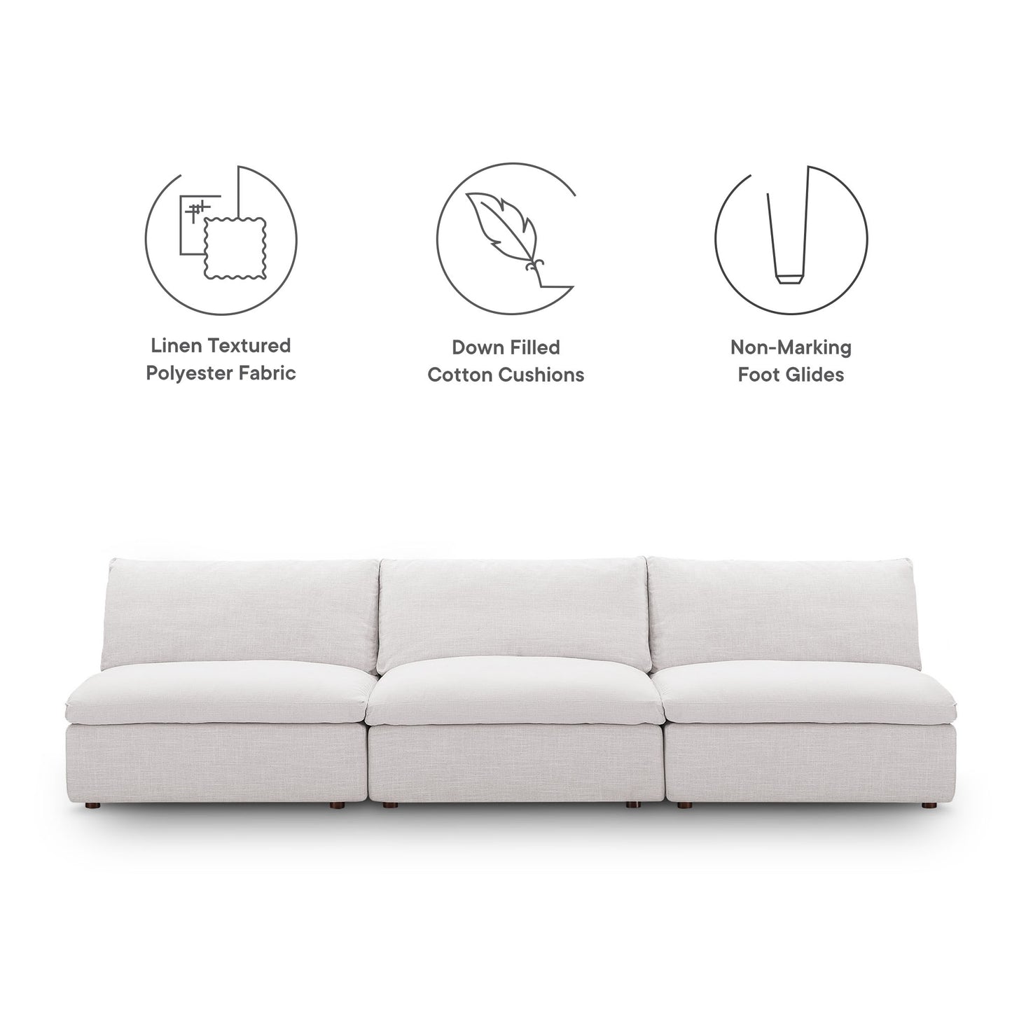 Modway Outlet Commix Down Filled Overstuffed 3-Piece Armless Sectional Sofa by Modway  Living Room Furniture Beige - EEI-7043-BEI