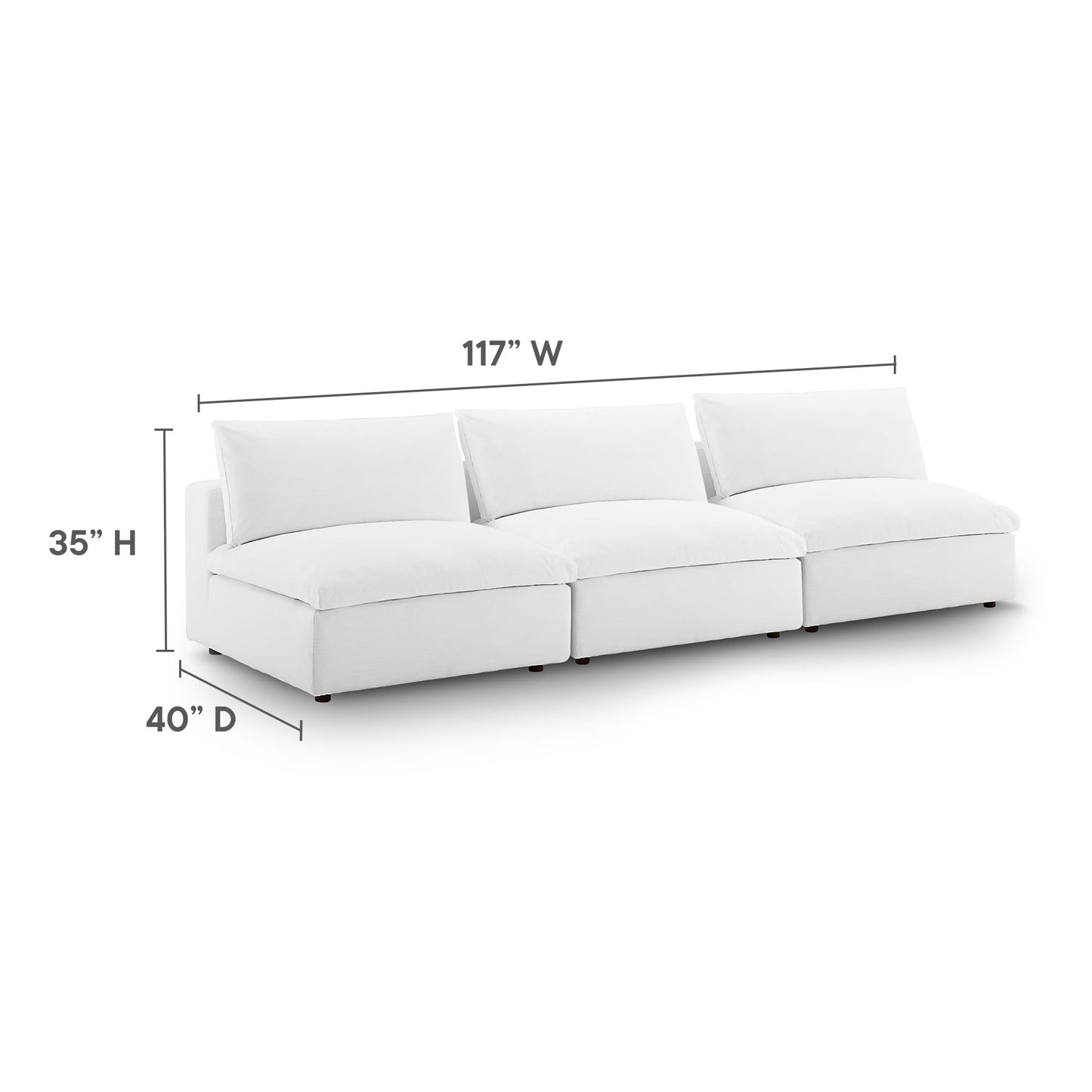 Modway Outlet Commix Down Filled Overstuffed 3-Piece Armless Sectional Sofa by Modway  Living Room Furniture White - EEI-7043-WHI