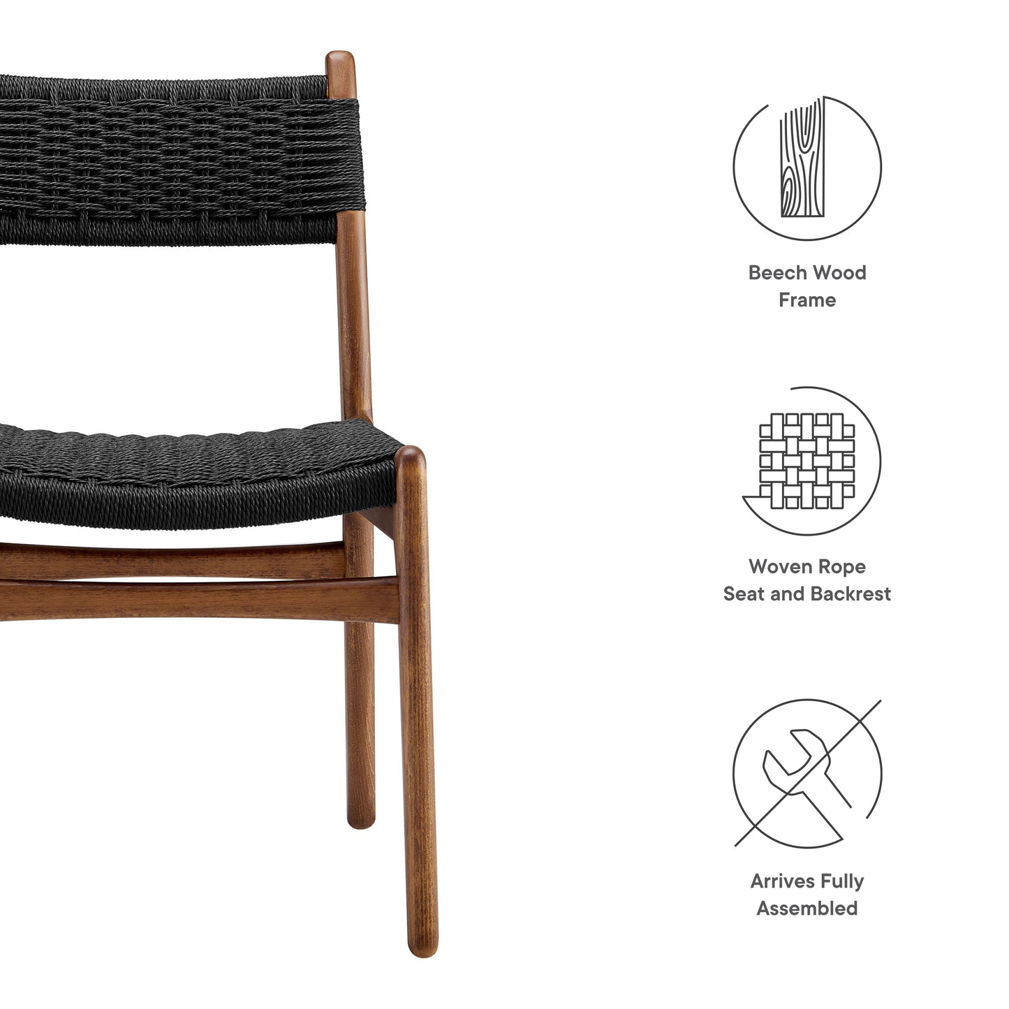 Modway - Wynn Rope and Wood Dining Side Chairs Set of 2 by Modway  Bar and Dining Dining Chairs Black - EEI-7044-WAL-BLK