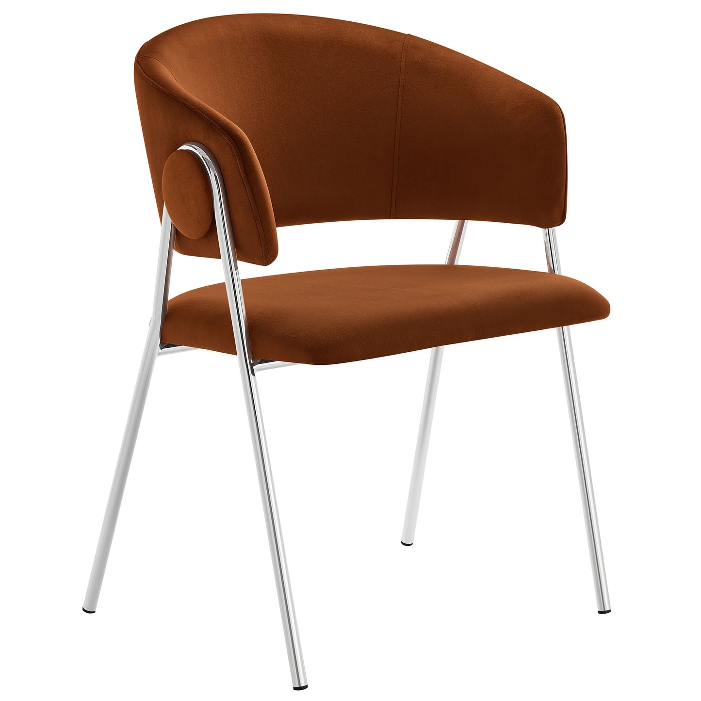 Silver upholstered velvet dining chair with curved back and metal legs; set of 2.