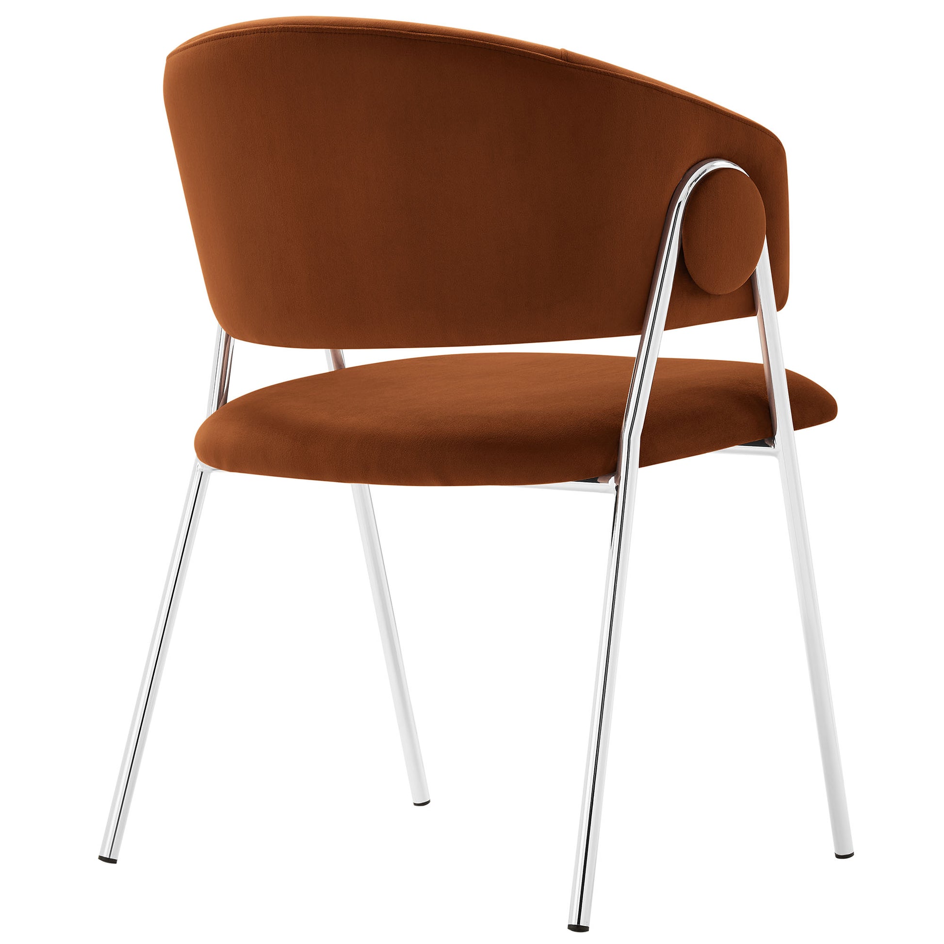 Silver velvet upholstered dining chairs with curved backrests and metal legs (set of 2)
