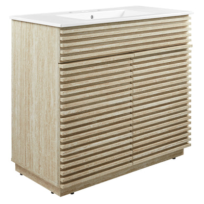 Modway - Render 36" Faux Travertine Bathroom Vanity With Sink by Modway  Bathroom Vanities White - EEI-7049-WHI