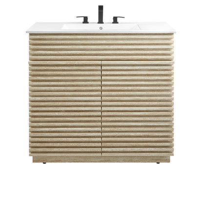 Modway - Render 36" Faux Travertine Bathroom Vanity With Sink by Modway  Bathroom Vanities White - EEI-7049-WHI