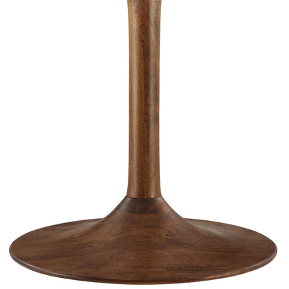 Walnut wood pedestal base with a wide circular disk and slender central column.