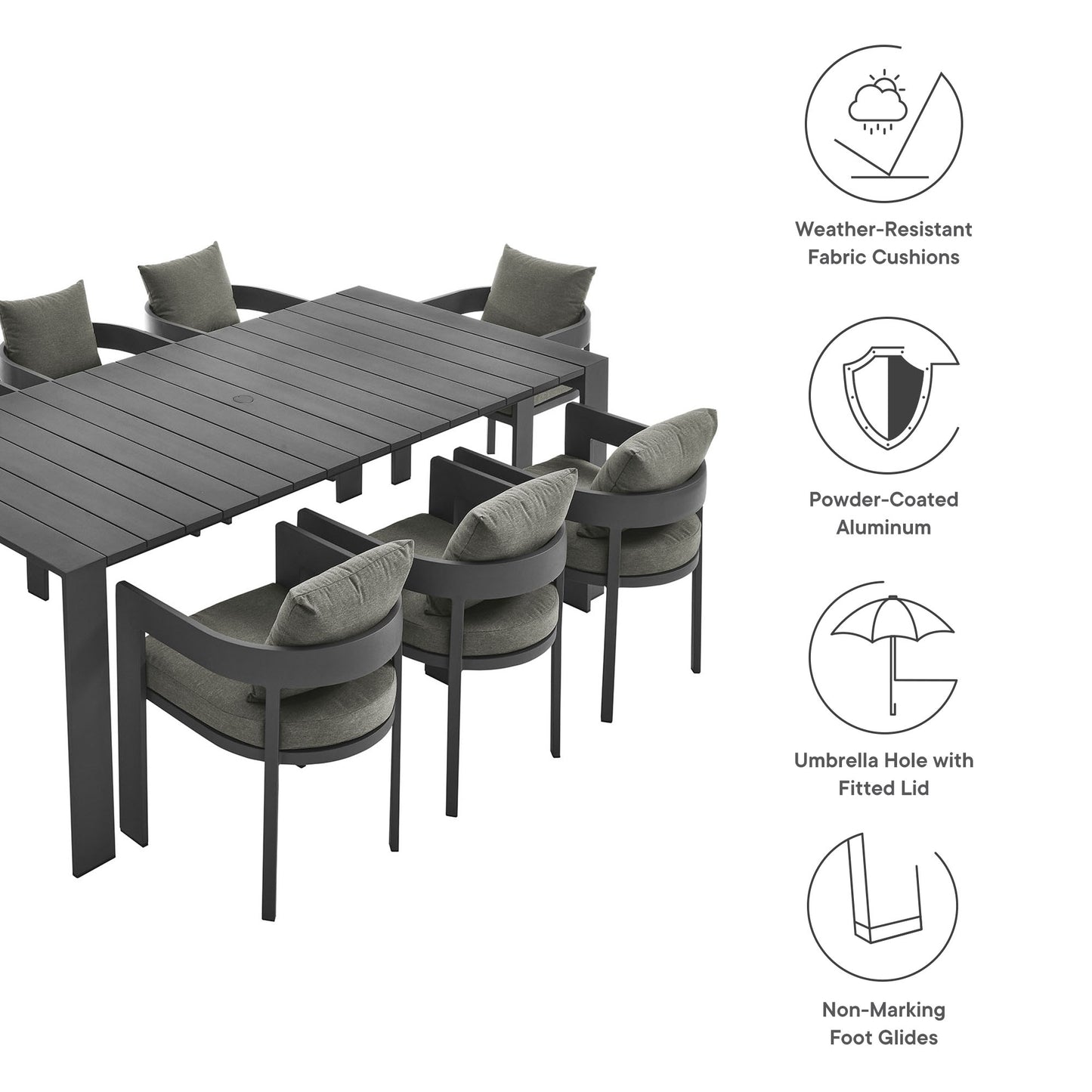 Modway - Tahoe 9-Piece Outdoor Patio Aluminum Dining Set by Modway  Outdoor Furniture Bar and Dining Gray - EEI-7059-GRY-CHA-SET