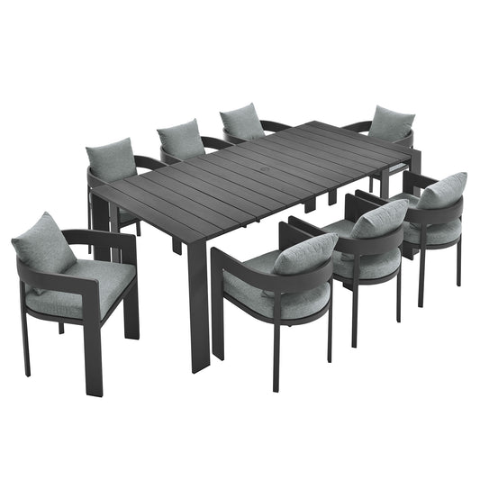 Modway - Tahoe 9-Piece Outdoor Patio Aluminum Dining Set by Modway  Outdoor Furniture Bar and Dining Gray - EEI-7059-GRY-GRY-SET