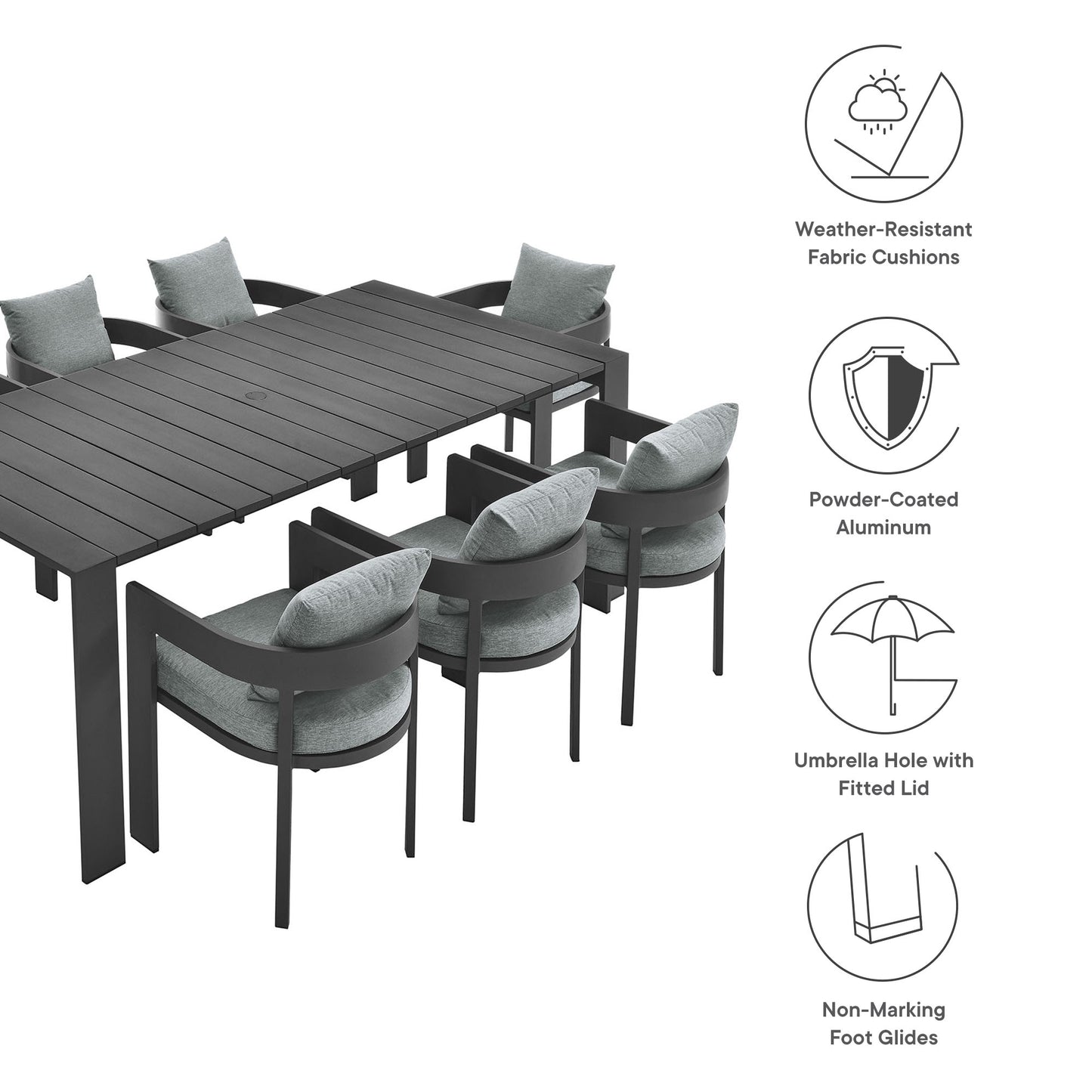 Modway - Tahoe 9-Piece Outdoor Patio Aluminum Dining Set by Modway  Outdoor Furniture Bar and Dining Gray - EEI-7059-GRY-GRY-SET