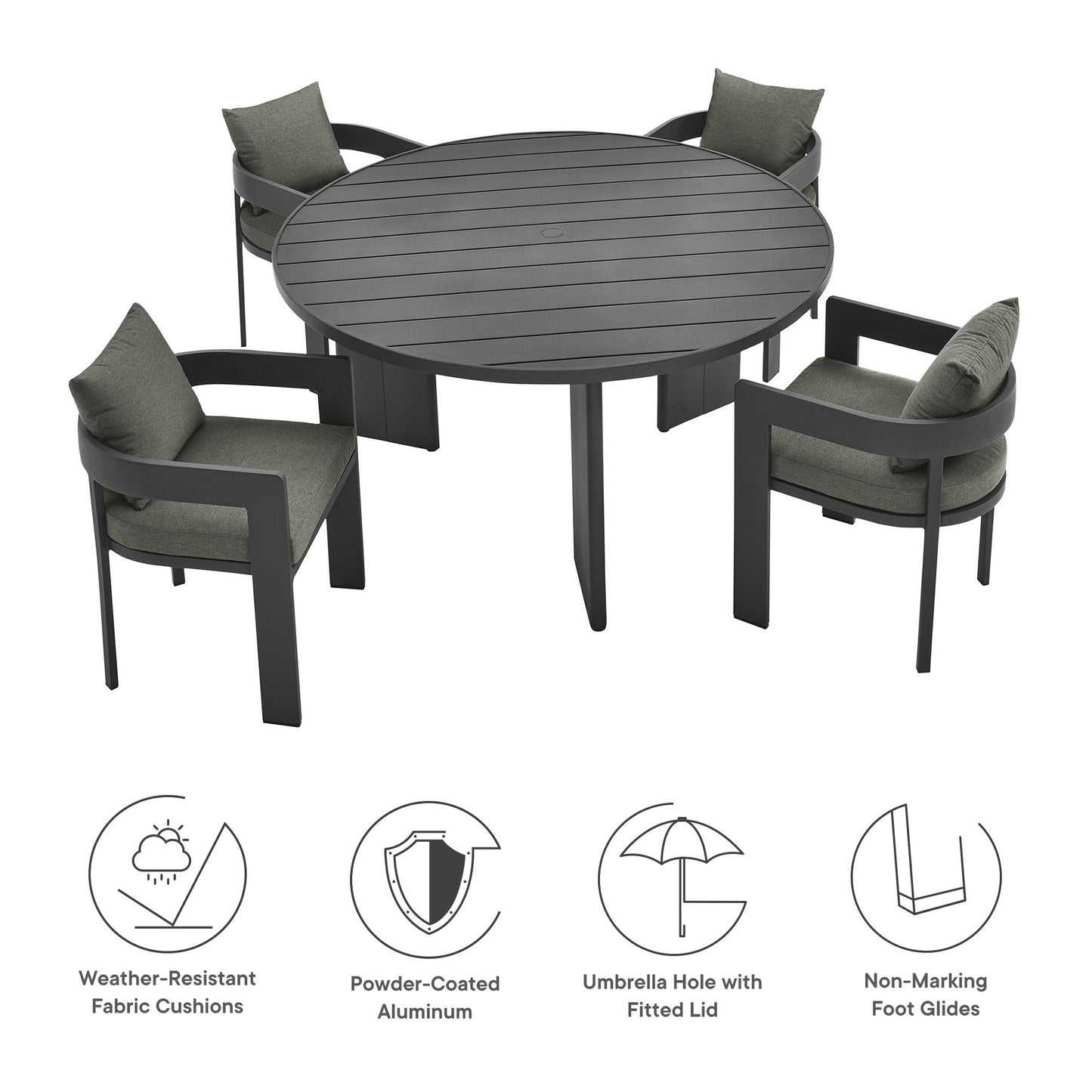 Modway - Tahoe 5-Piece Outdoor Patio Aluminum Dining Set by Modway  Outdoor Furniture Bar and Dining Gray - EEI-7060-GRY-CHA-SET