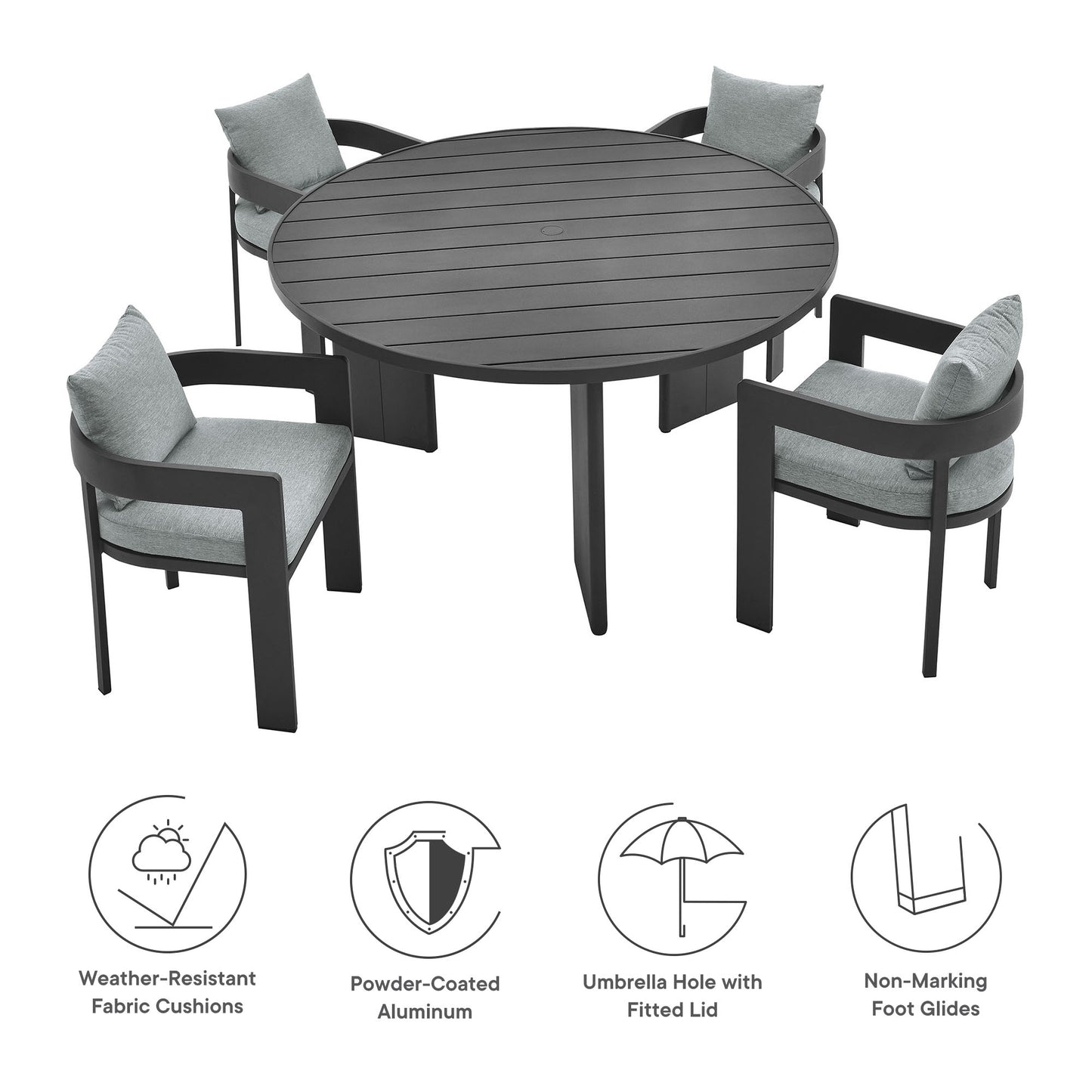 Modway - Tahoe 5-Piece Outdoor Patio Aluminum Dining Set by Modway  Outdoor Furniture Bar and Dining Gray - EEI-7060-GRY-GRY-SET
