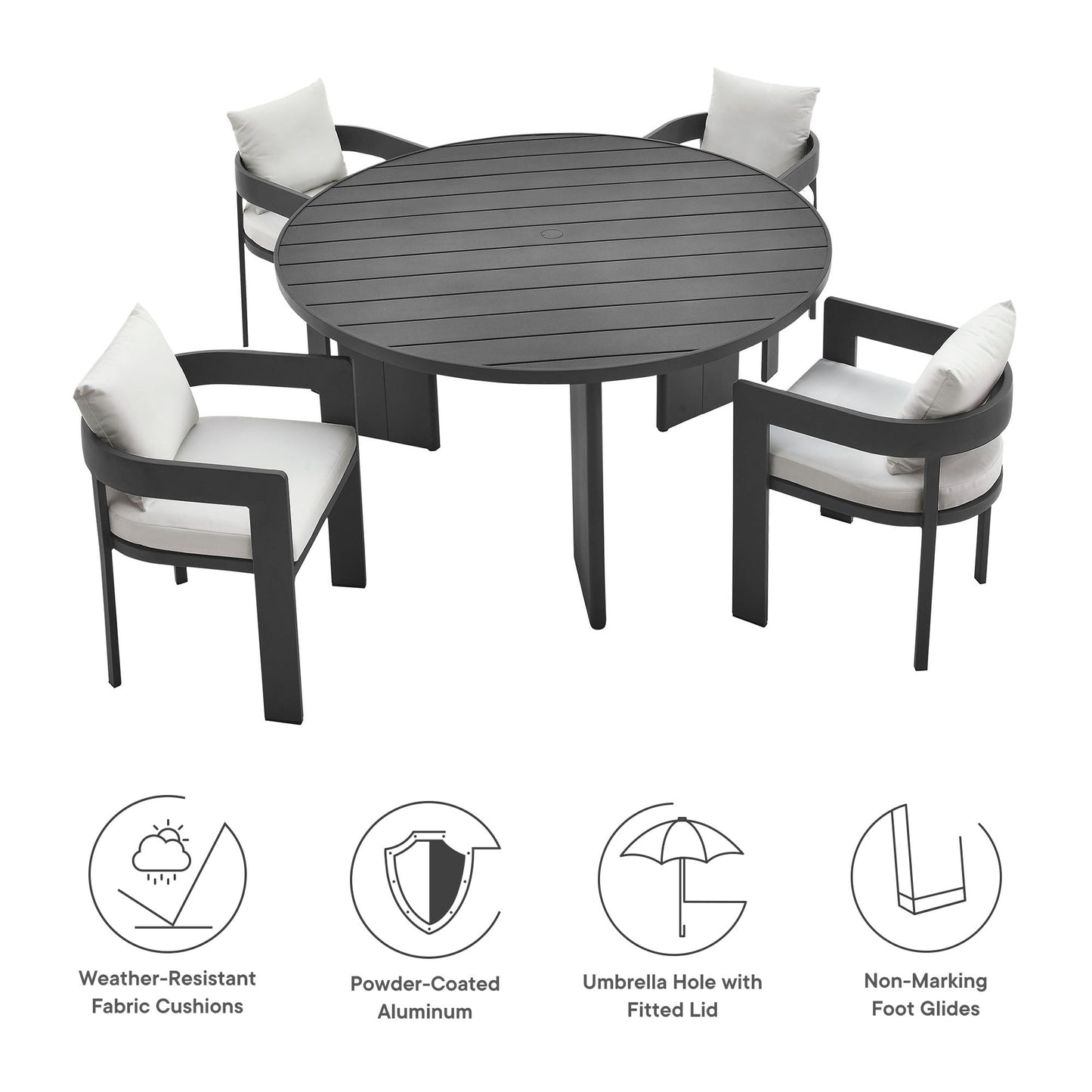 Modway - Tahoe 5-Piece Outdoor Patio Aluminum Dining Set by Modway  Outdoor Furniture Bar and Dining White - EEI-7060-GRY-WHI-SET