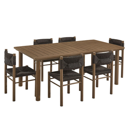 Modway - Parkland 7-Piece Rectangular Outdoor Patio Rattan and Aluminum Dining Table and Chairs Set by Modway  Outdoor Furniture Bar and Dining Brown - EEI-7064-WAL