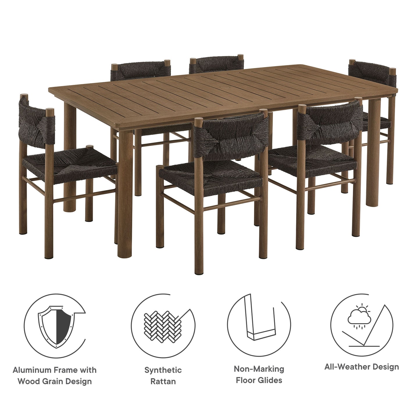 Modway - Parkland 7-Piece Rectangular Outdoor Patio Rattan and Aluminum Dining Table and Chairs Set by Modway  Outdoor Furniture Bar and Dining Brown - EEI-7064-WAL