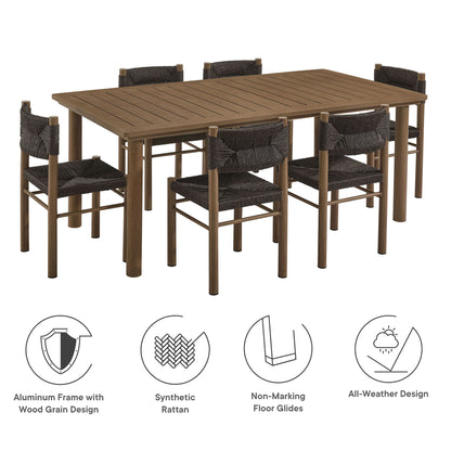 Modway - Parkland 7-Piece Rectangular Outdoor Patio Rattan and Aluminum Dining Table and Chairs Set by Modway  Outdoor Furniture Bar and Dining Brown - EEI-7064-WAL