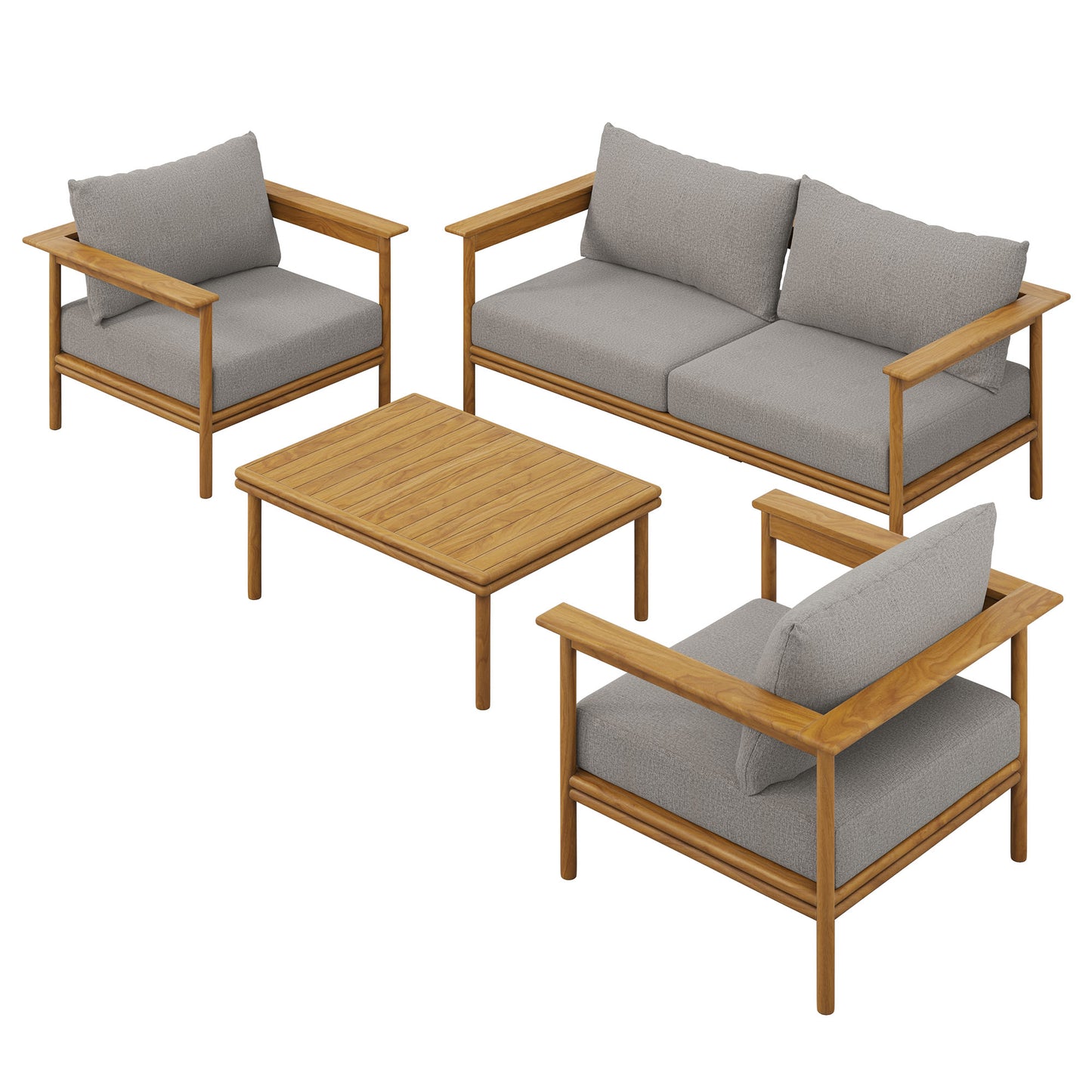 Modway - Wren 4-Piece Outdoor Patio Teak Wood Furniture Set by Modway  Outdoor Furniture Sofa Sectionals Brown - EEI-7065-NAT-DRI
