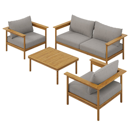 Modway - Wren 4-Piece Outdoor Patio Teak Wood Furniture Set by Modway  Outdoor Furniture Sofa Sectionals Brown - EEI-7065-NAT-DRI