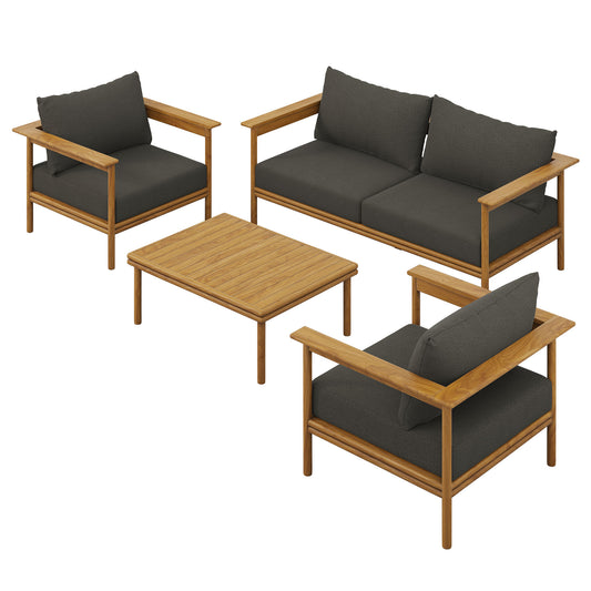 Modway - Wren 4-Piece Outdoor Patio Teak Wood Furniture Set by Modway  Outdoor Furniture Sofa Sectionals Gray - EEI-7065-NAT-FLI