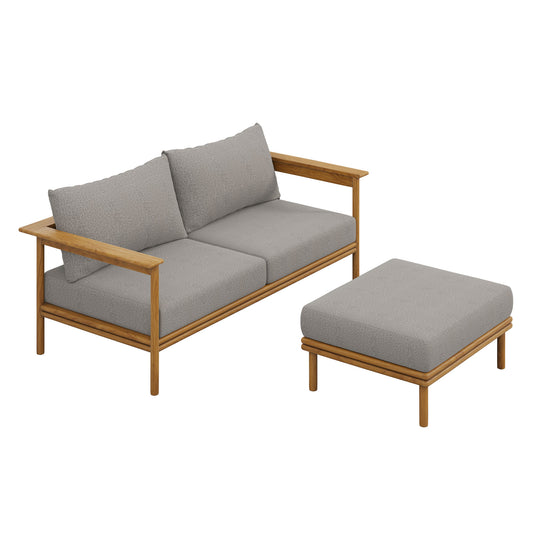 Modway - Wren 2-Piece Outdoor Patio Teak Wood Sofa and Ottoman Set by Modway  Outdoor Furniture Sofa Sectionals Brown - EEI-7066-NAT-DRI