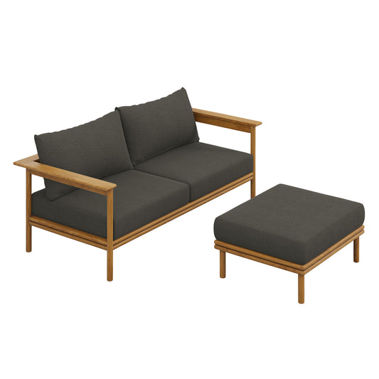 Modway - Wren 2-Piece Outdoor Patio Teak Wood Sofa and Ottoman Set by Modway  Outdoor Furniture Sofa Sectionals Gray - EEI-7066-NAT-FLI