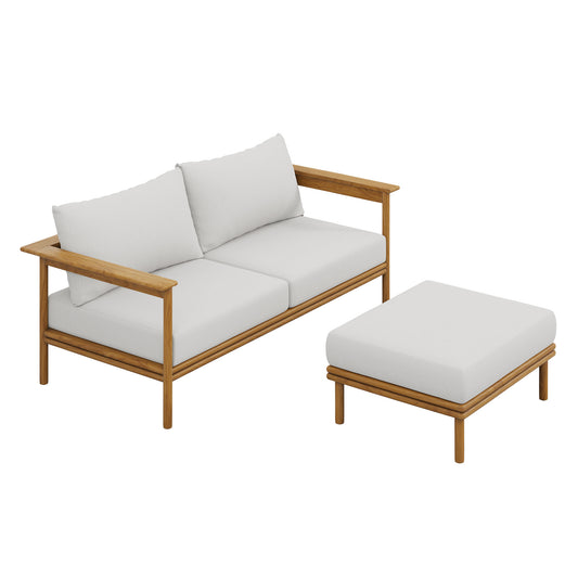 Modway - Wren 2-Piece Outdoor Patio Teak Wood Sofa and Ottoman Set by Modway  Outdoor Furniture Sofa Sectionals White - EEI-7066-NAT-SAI
