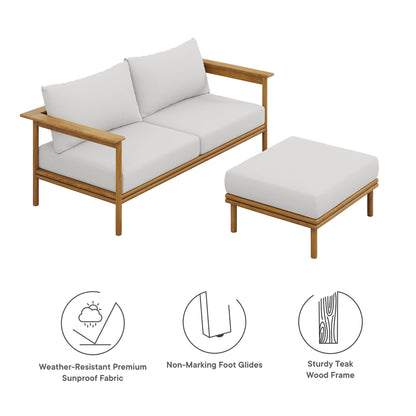 Modway - Wren 2-Piece Outdoor Patio Teak Wood Sofa and Ottoman Set by Modway  Outdoor Furniture Sofa Sectionals White - EEI-7066-NAT-SAI