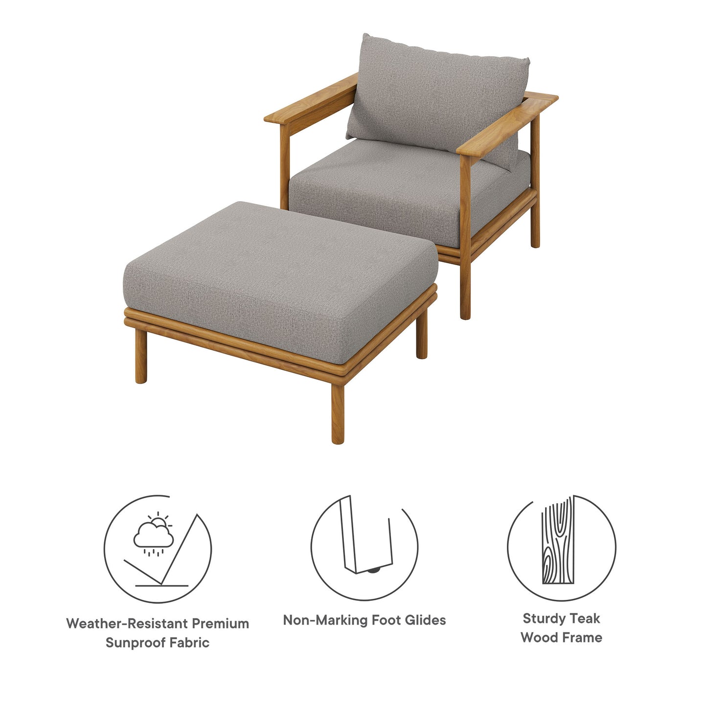Modway - Wren Outdoor Patio Teak Wood Armchair and Ottoman Set by Modway  Outdoor Furniture Sofa Sectionals Brown - EEI-7067-NAT-DRI