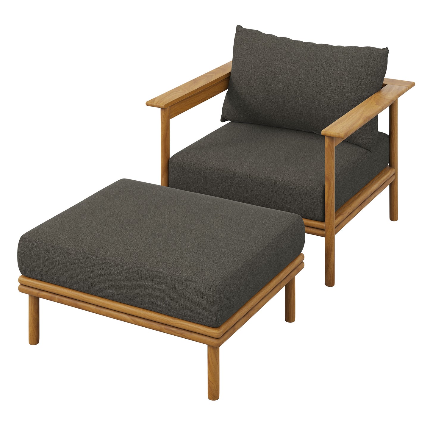Modway - Wren Outdoor Patio Teak Wood Armchair and Ottoman Set by Modway  Outdoor Furniture Sofa Sectionals Gray - EEI-7067-NAT-FLI