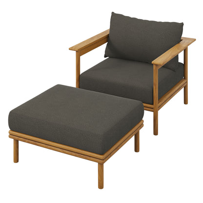 Modway - Wren Outdoor Patio Teak Wood Armchair and Ottoman Set by Modway  Outdoor Furniture Sofa Sectionals Gray - EEI-7067-NAT-FLI