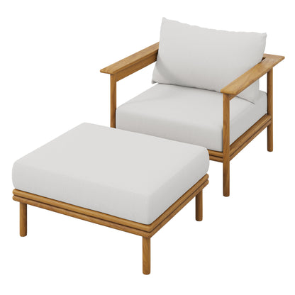 Modway - Wren Outdoor Patio Teak Wood Armchair and Ottoman Set by Modway  Outdoor Furniture Sofa Sectionals White - EEI-7067-NAT-SAI