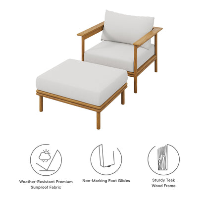 Modway - Wren Outdoor Patio Teak Wood Armchair and Ottoman Set by Modway  Outdoor Furniture Sofa Sectionals White - EEI-7067-NAT-SAI