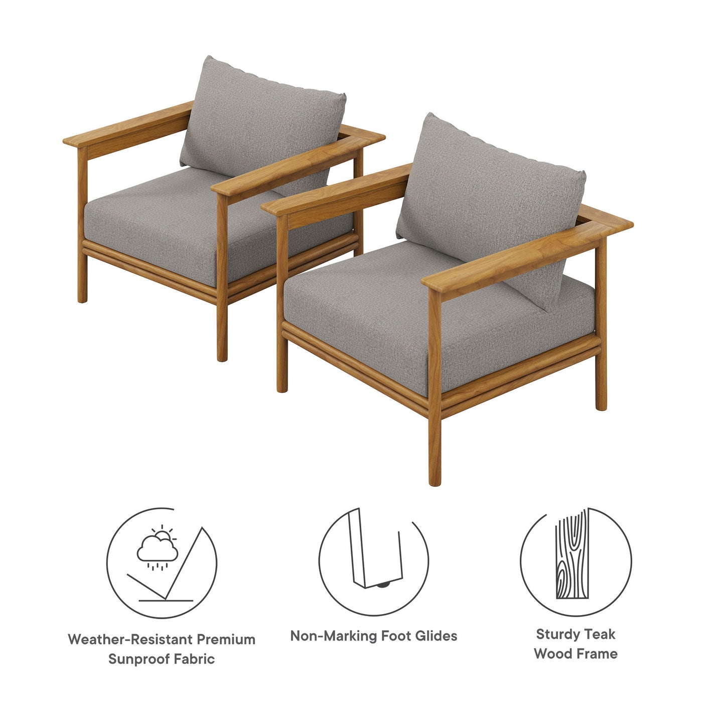 Modway - Wren Outdoor Patio Teak Wood Armchair Set of 2 by Modway  Outdoor Furniture Sofa Sectionals Brown - EEI-7068-NAT-DRI