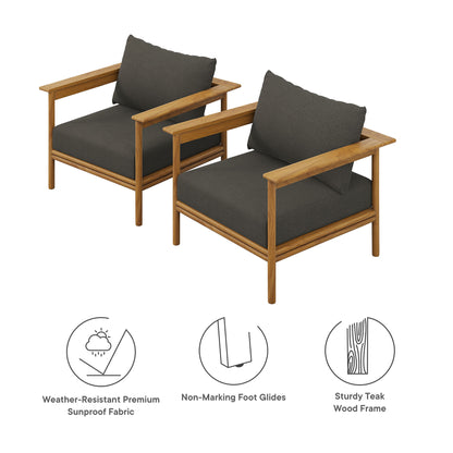 Modway - Wren Outdoor Patio Teak Wood Armchair Set of 2 by Modway  Outdoor Furniture Sofa Sectionals Gray - EEI-7068-NAT-FLI