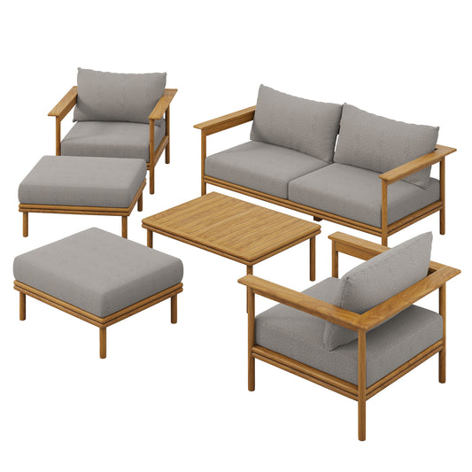 Modway - Wren 6-Piece Outdoor Patio Teak Wood Furniture Set by Modway  Outdoor Furniture Sofa Sectionals Brown - EEI-7069-NAT-DRI