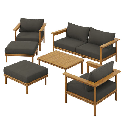 Modway - Wren 6-Piece Outdoor Patio Teak Wood Furniture Set by Modway  Outdoor Furniture Sofa Sectionals Gray - EEI-7069-NAT-FLI