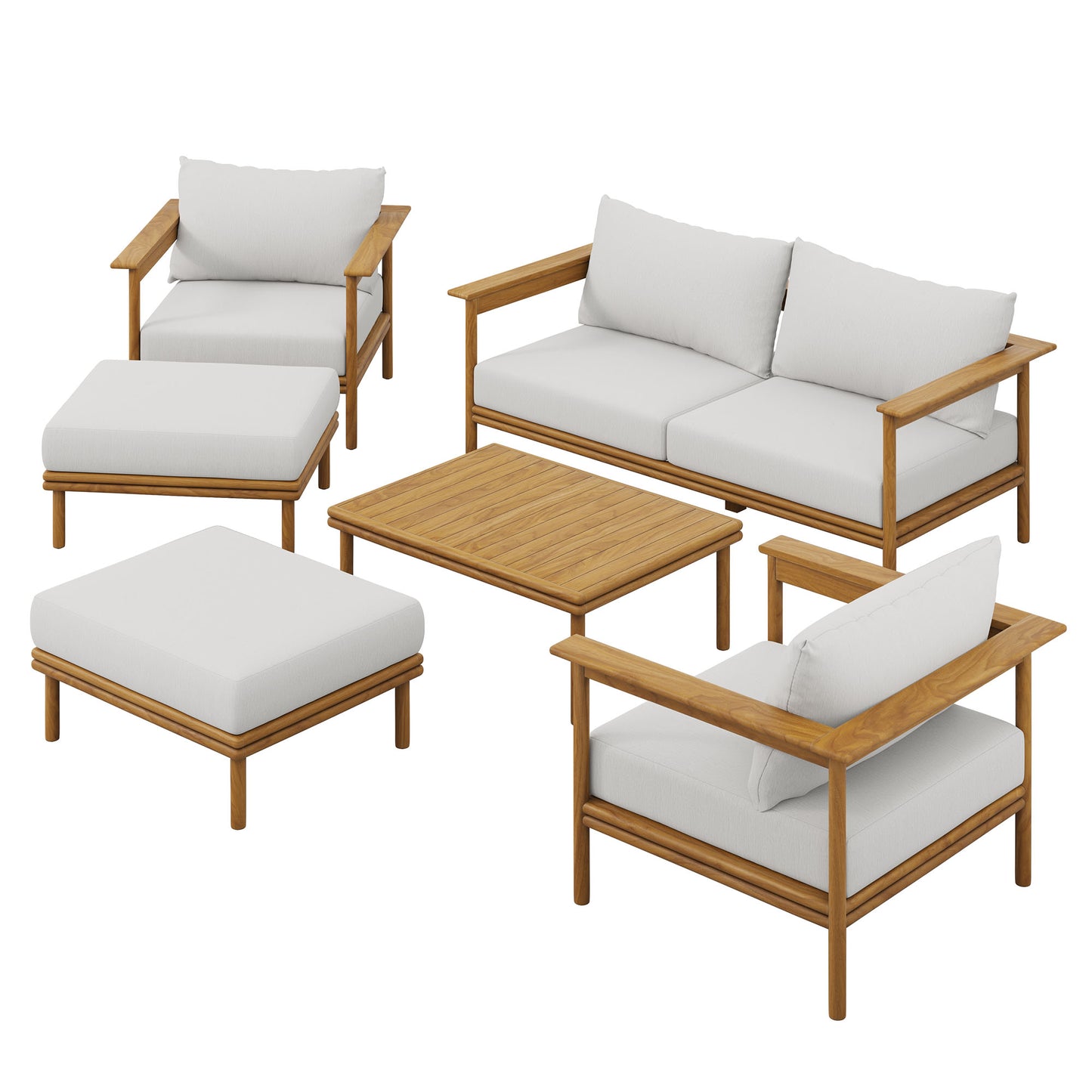 Modway - Wren 6-Piece Outdoor Patio Teak Wood Furniture Set by Modway  Outdoor Furniture Sofa Sectionals White - EEI-7069-NAT-SAI