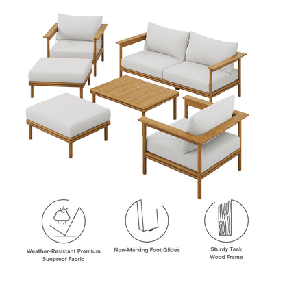 Modway - Wren 6-Piece Outdoor Patio Teak Wood Furniture Set by Modway  Outdoor Furniture Sofa Sectionals White - EEI-7069-NAT-SAI