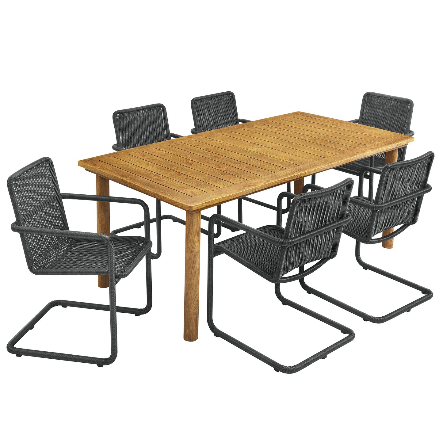 Modway - Abacus 7-Piece Rectangular Outdoor Patio Aluminum Dining Table Set with Rattan Armchairs by Modway  Outdoor Furniture Bar and Dining Black - EEI-7073-SLA-NAT