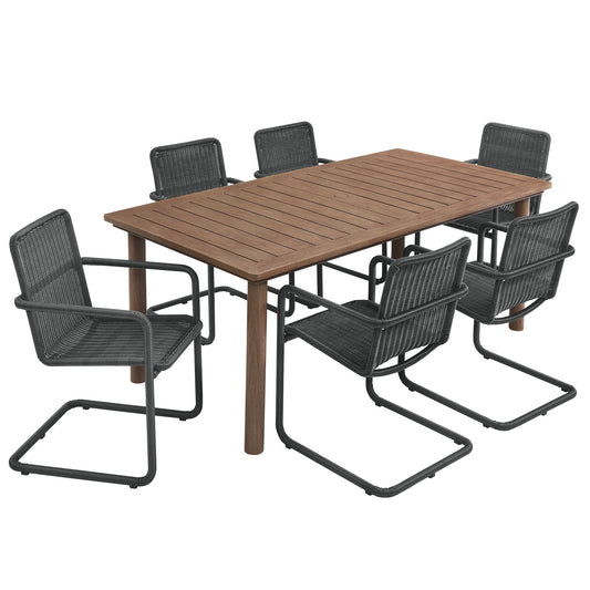 Modway - Abacus 7-Piece Rectangular Outdoor Patio Aluminum Dining Table Set with Rattan Armchairs by Modway  Outdoor Furniture Bar and Dining Brown - EEI-7073-SLA-WAL