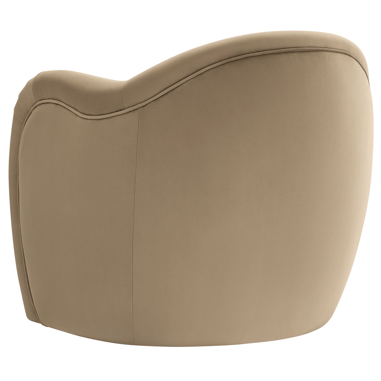 Taupe velvet accent chair with curved arms & a rounded back, modern style