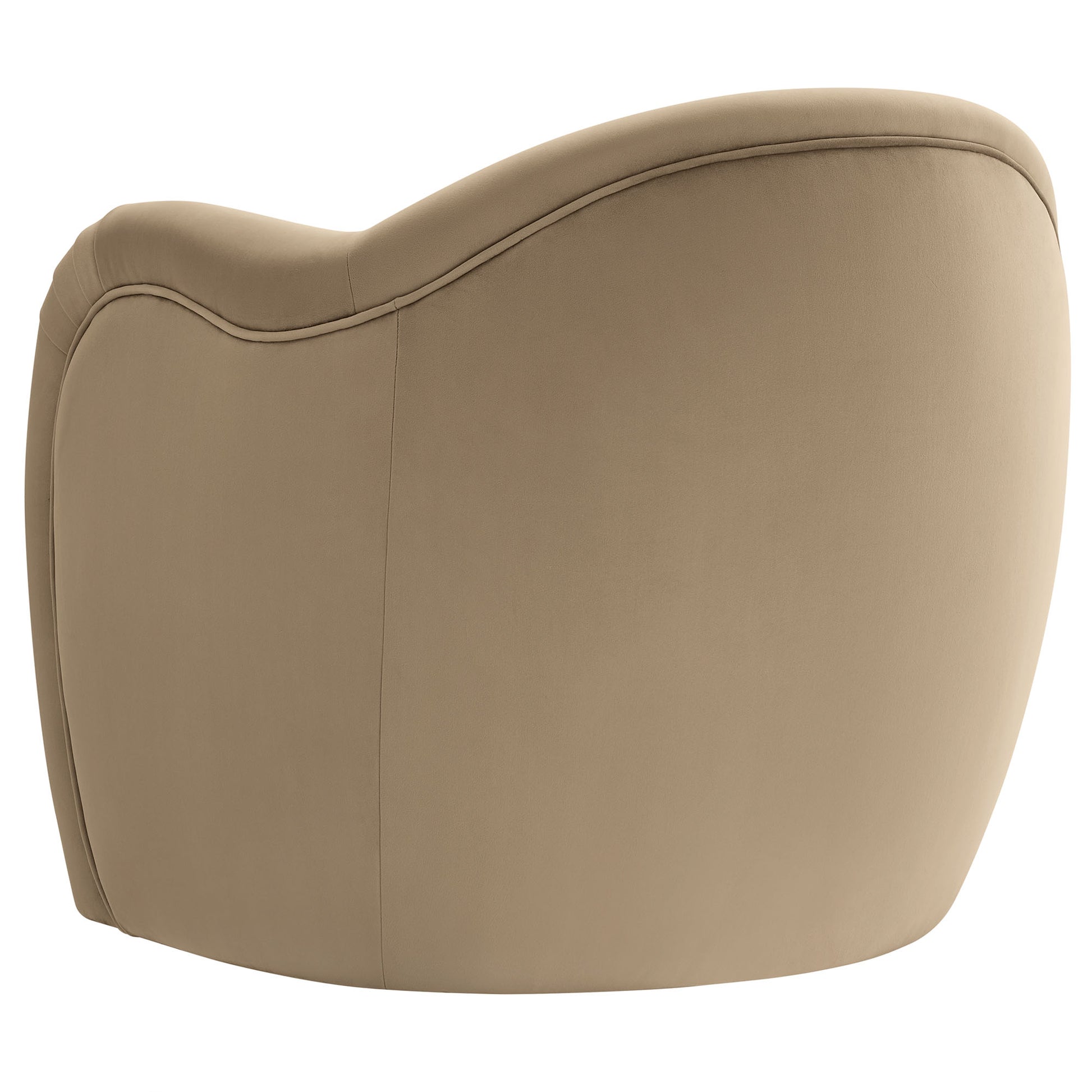 Taupe velvet accent chair with curved arms & a rounded back, modern style