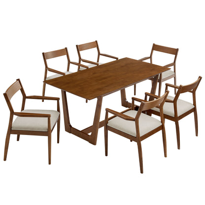 Modway - Solara 7-Piece Wood Dining Set with Fabric Upholstered Armchairs by Modway  Bar and Dining Dining Sets Brown - EEI-7076-WAL-HEB