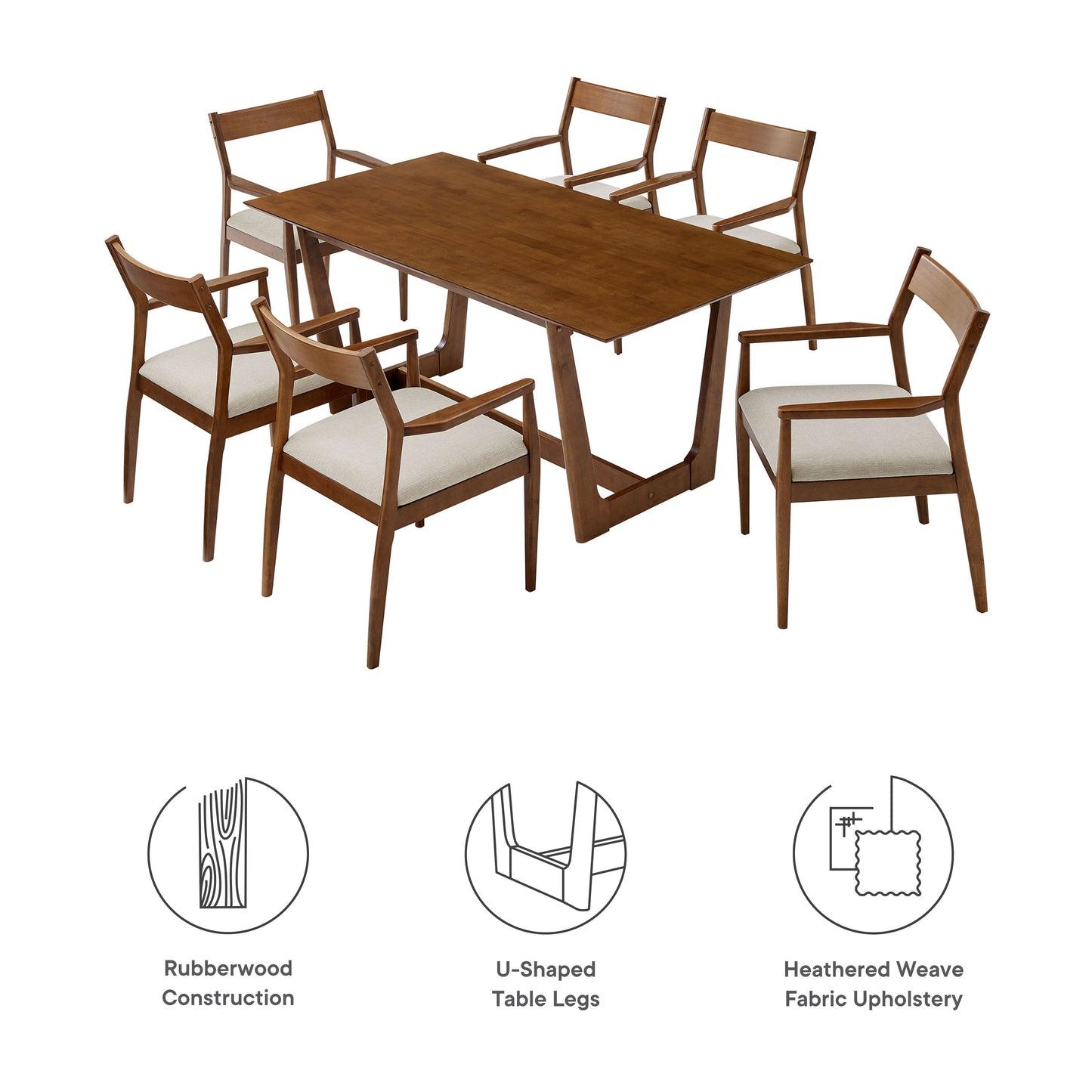Modway - Solara 7-Piece Wood Dining Set with Fabric Upholstered Armchairs by Modway  Bar and Dining Dining Sets Brown - EEI-7076-WAL-HEB