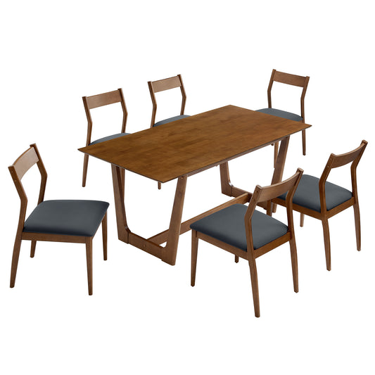Modway - Solara 7-Piece Wood Dining Set with Vegan Leather Side Chairs by Modway  Bar and Dining Dining Sets Black - EEI-7078-WAL-BLK