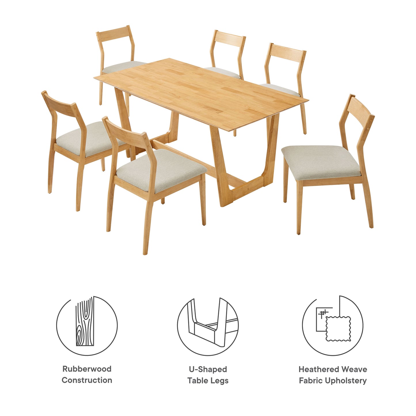 Modway - Solara 7-Piece Wood Dining Set with Fabric Upholstered Side Chairs by Modway  Bar and Dining Dining Sets Brown - EEI-7079-NAT-HEB
