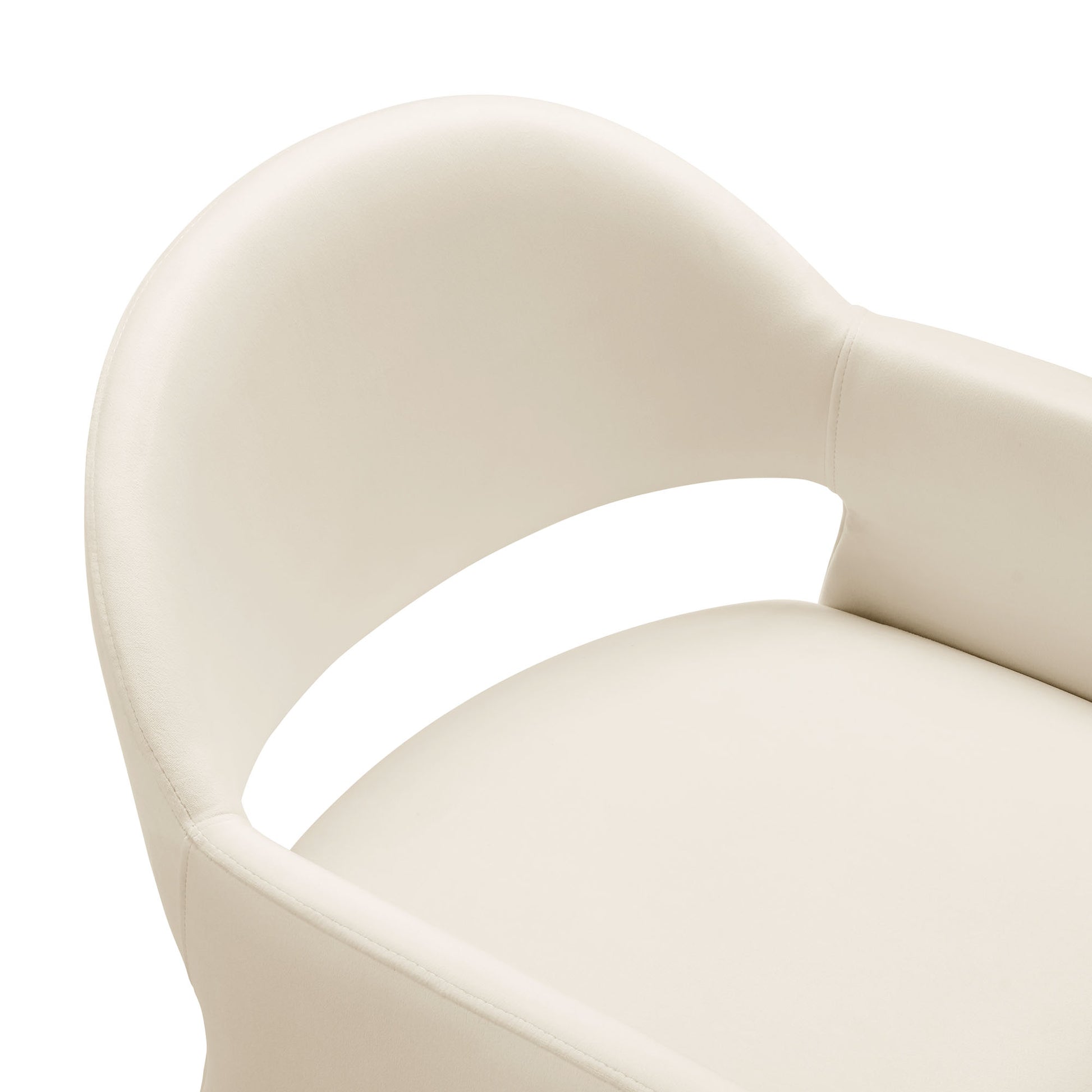 Brown velvet dining armchair with a rounded back and integrated armrests.