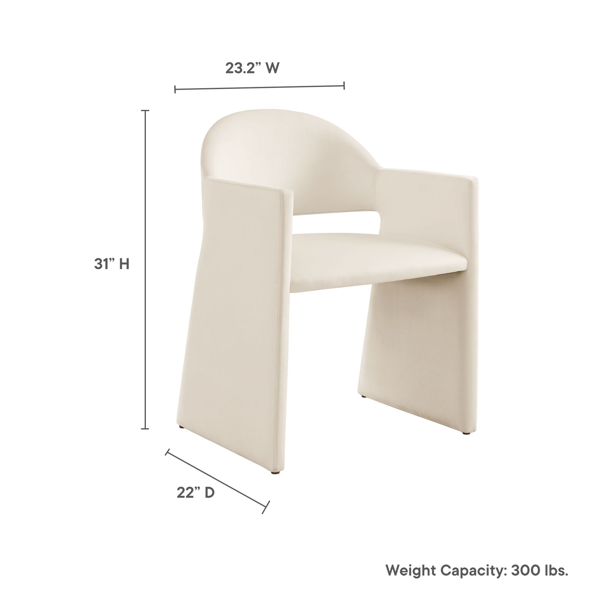 Brown velvet dining armchair with curved-back design and integrated side panels; 31"H x 23.2"W x 22"D.