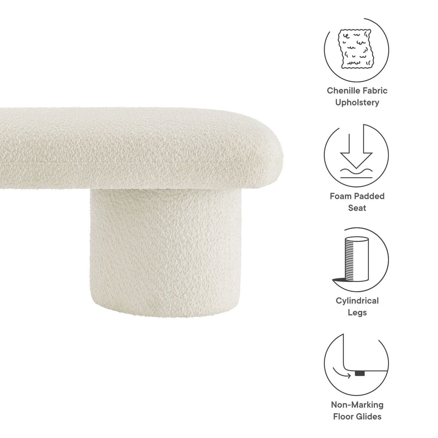 Modway - Orla Chenille Upholstered Bench by Modway  Living Room Benches and Stools White - EEI-7084-CRE